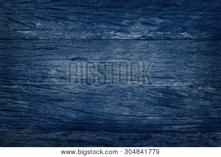 Blue Wooden Wall Background, Texture Of Dark Bark Wood With Old Natural Pattern For Design Art Work,