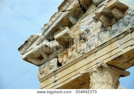 detail from archaelogical site of Roman ruins in Alanya Town of Antalya , Turkey