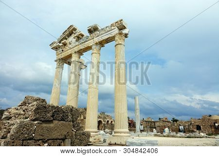 detail from archaelogical site of Roman ruins in Alanya Town of Antalya , Turkey