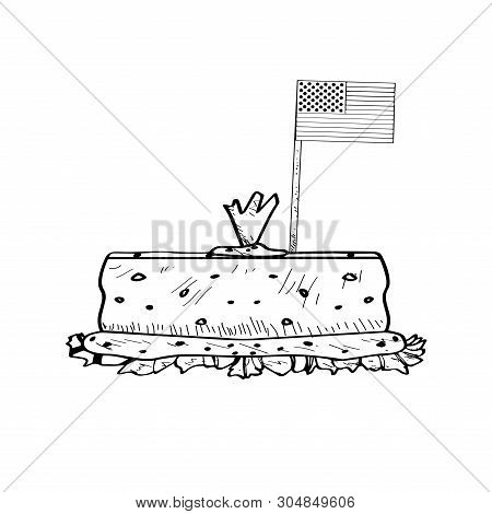 Isolated Meatloaf With A Flag Of United States. Tradicional American Food - Outline Vector