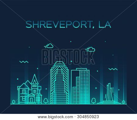 Shreveport Skyline Louisiana Usa Vector City Line