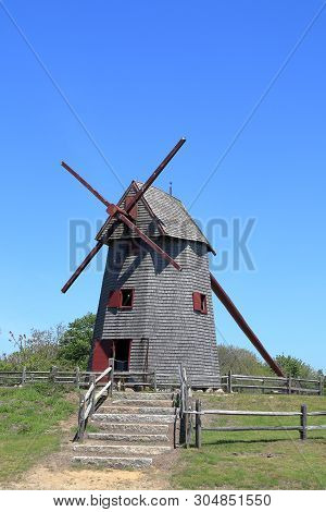 Old Mill, The Oldest Functioning Wooden Windmill In The United States Used To Grind Corn. Nantucket,