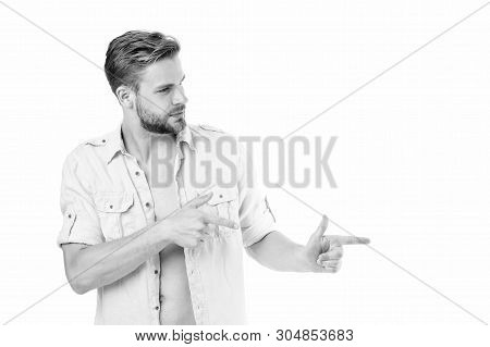 Solution For All Problems. Find Solution. Man With Bristle Smiling Face White Background. Guy Happy 