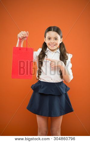 Buy School Supplies. Girl Holding Shopping Bag. Prepare For School Season Buy Supplies Stationery Cl