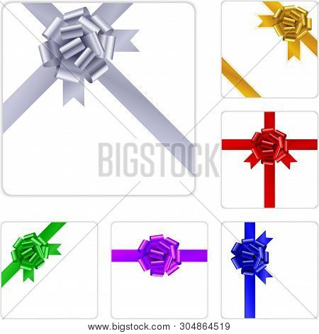 Square Boxes With Color Bows And Ribbons.