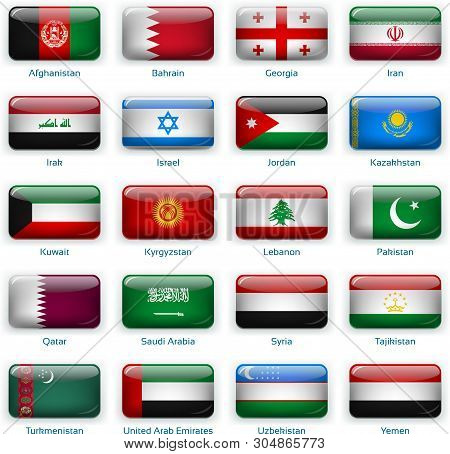 Set Of Twenty Flags In Button Style. Western Asia.
