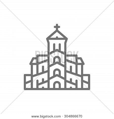 Vector Georgian Orthodox Church, Tbilisi Line Icon.