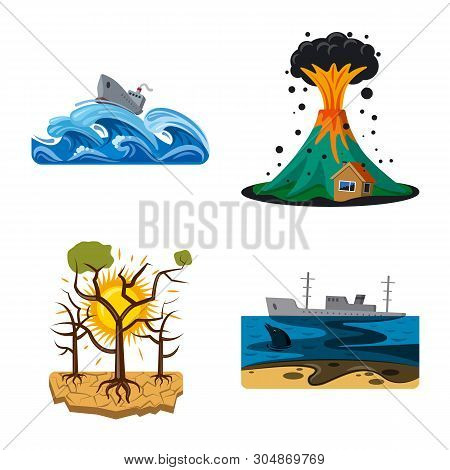 Vector Design Of Natural And Disaster Logo. Set Of Natural And Risk Stock Vector Illustration.