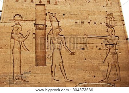Reliefs And Pillars Of The Island Of File, Assuan, Egypt