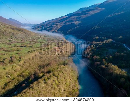 Aerial View Of River Drina In Bosnia And Herzegovina