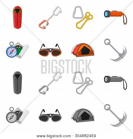 Vector Design Of Mountaineering And Peak Icon. Set Of Mountaineering And Camp Stock Vector Illustrat