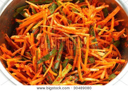 Dokonywanie kimchi procesu, yangnyeom składników, łódki