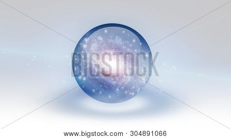 Galaxy inside crystal ball. Multiverse concept. 3D rendering