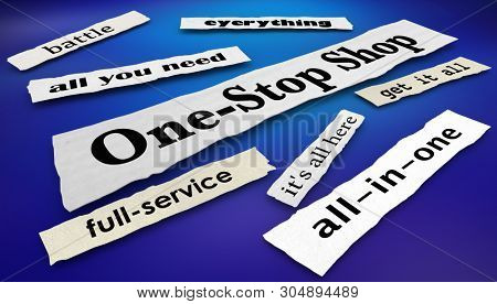 One-Stop Shop Newspaper Headlines Full Service Store Business 3d Illustration