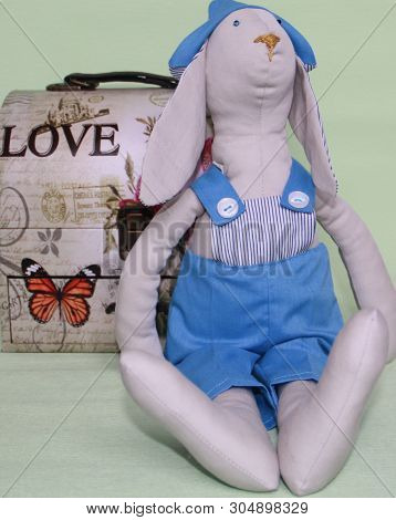 Krasnodar/russian Federation-16.09.2018. Tilda Doll: Boy In Blue Overalls And Girl In Orange Dress, 