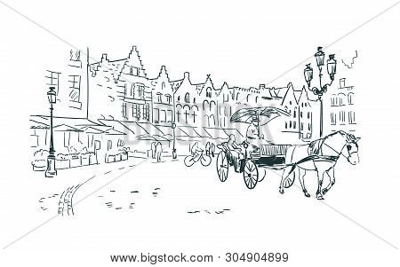 Antient City Center European Netherlands Vector Sketch Illustration