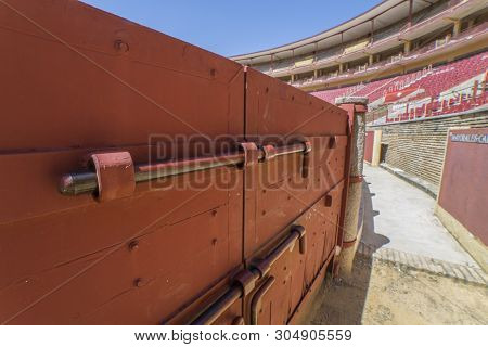 Cordoba, Spain - May 30th, 2019: Los Califas Bullring Cordoba, Spain. Huge Bolts From Wooden Arena D