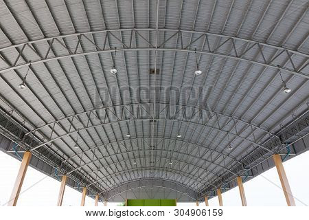 Steel Roof Structure. Moonlight Bulb. Steel Roof Structure With Roof Tiles. Architectural Structure 