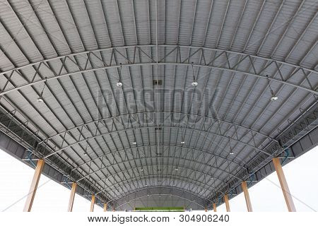 Steel Roof Structure. Moonlight Bulb. Steel Roof Structure With Roof Tiles. Architectural Structure 