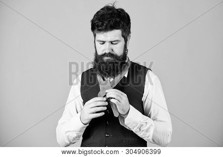Man Bearded Hipster Try To Make Knot. Different Ways Of Tying Necktie Knots. Art Of Manliness. How T
