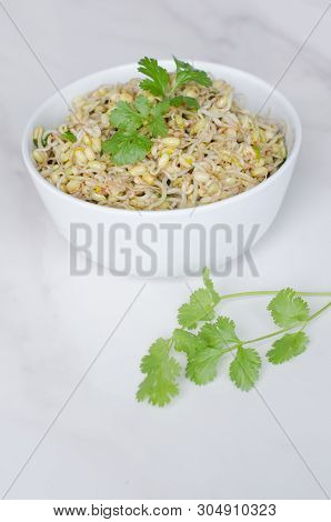 Mung Beans Salad On White Background, In A Deep Plate