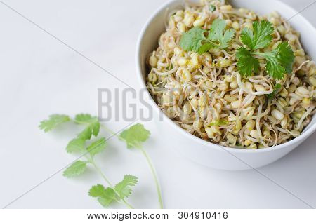 Mung Beans Salad On White Background, In A Deep Plate