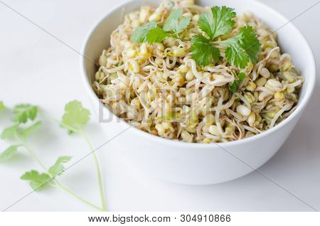 Mung Beans Salad On White Background, In A Deep Plate