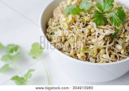 Mung Beans Salad On White Background, In A Deep Plate