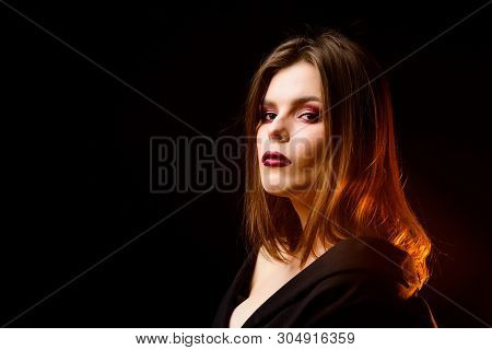 Perfect Makeup. Makeup Cosmetics Concept. Confident In Her Impeccable Appearance. Mysterious Fashion