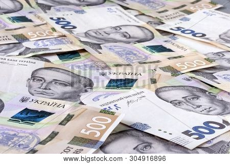 Ukrainian Hryvnia, New Banknotes Of 500 Hryvnia. Financial Background For 500 Hryvnia. Money Backgro
