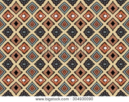 Ikat Geometric Folklore Ornament With Diamonds. Tribal Ethnic Vector Texture. Seamless Striped Patte