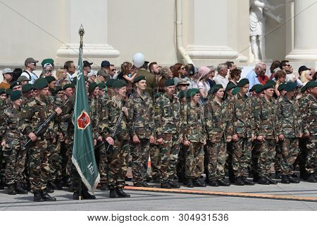 Vilnius, Lithuania - June 01: Celebration In The Cathedral Square, Solemn Riflemens Formation On Jun