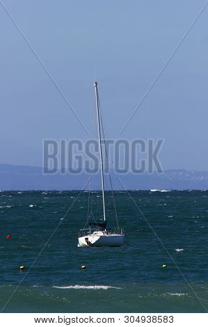 Sailing Yacht Anchored In The Bay, Mossel Bay, South Africa