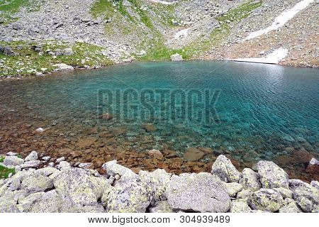 Dlhe Pleso. Beautiful Mountain Clean Pond In The High Tatras. Slovakia.