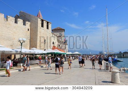 Trogir, Croatia - September 11, 2012: Tourists Visit Old Town In Trogir, Croatia. Trogir, As A Unesc