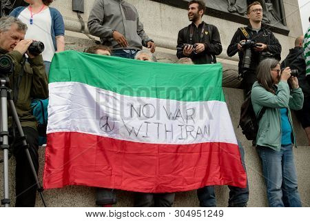 London, United Kingdom, June 4th 2019:- Protesters Gather In Trafalgar Sqaure To Protest The State V