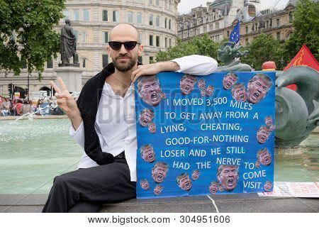 London, United Kingdom, June 4th 2019:- Protesters Gather In Trafalgar Sqaure To Protest The State V