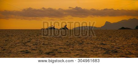 Angra Dos Reis, Brazil, Ilha Grande: Beautiful Scenery With Ships Overlooking The Sea And Mountains 