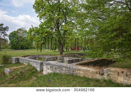 Ruins of Abusina (Abusena), a Roman castra (military outpost) on the Limes Germanicus frontier at Danube river near Eining, Bavaria, Germany, now part of the UNESCO World Heritage Site Danube Limes
