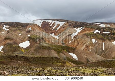 Beautiful Iceland Landscape. Landmannalaugar National Park. Authentic Photo.