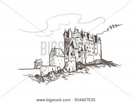 Line Art Isolated Eltz Castle Vector Sketch