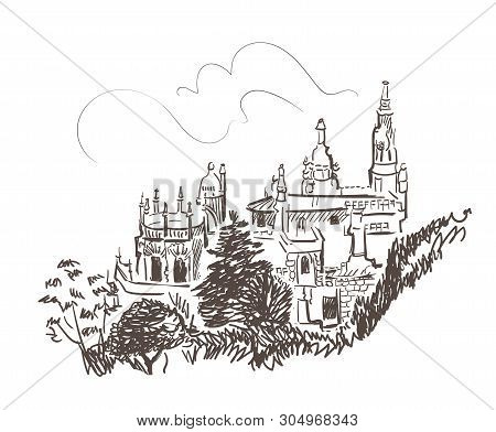Line Art Isolated Sintra Portugal Castle Vector Sketch