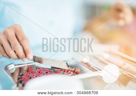 Pharmacists Are Checking At Drug Store Blurred