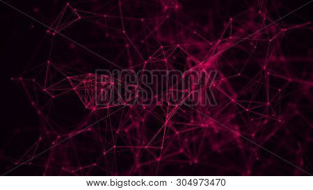 Digital Plexus Of Glowing Lines And Dots. Abstract Background. 3D Rendering