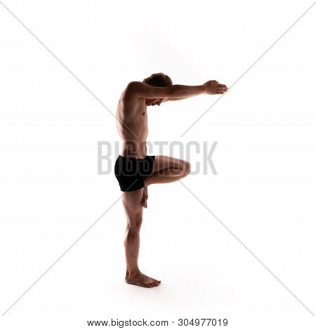 Yoga Alphabet. The Letter F Formed By Gymnast Body