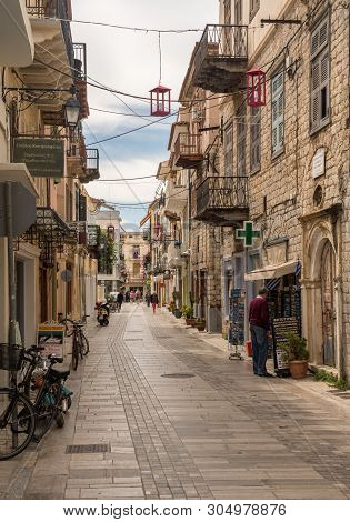Nafplio, Greece - 15 May 2019: Narrow Streets In The Old Town In The City Of Nafplio In Greece