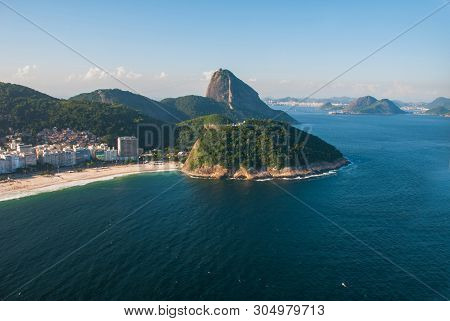 Beautiful View Of Leme And Copacabana Beach In A Sunny Day With Good Small Waves. Rio De Janeiro, Br