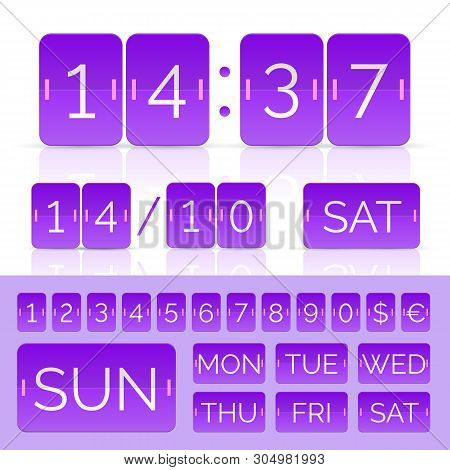 Vector Purple Flat Countdown Timer With Flip Numbers And Week Days Isolated