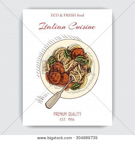 Vector Illustration Sketch - Italian Food. Pack Of Pasta. Bucatini