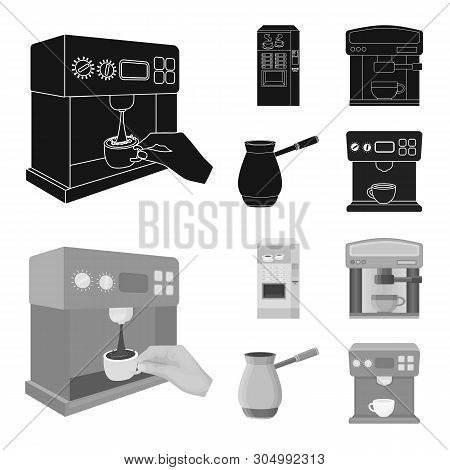 Vector Design Of Coffee And Machine Symbol. Set Of Coffee And Kitchen Vector Icon For Stock.
